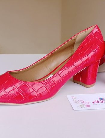 Red wetlook chunky heel