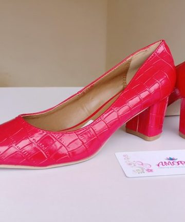 Red wetlook chunky heel