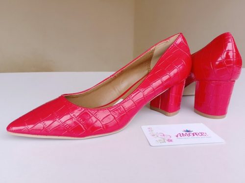 Red wetlook chunky heel