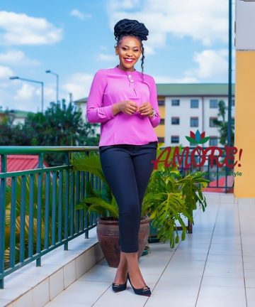 Pink top and black chino
