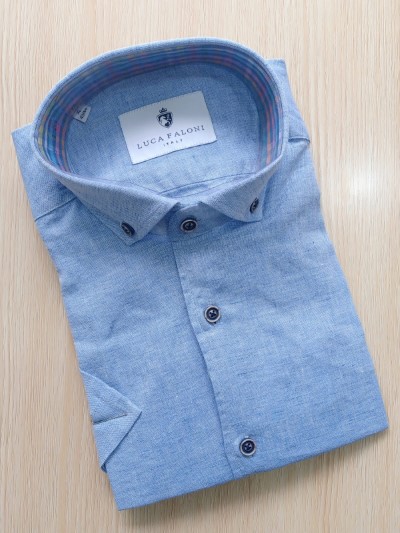 Blue plain short sleeve shirt