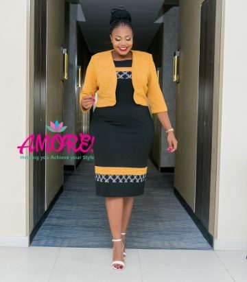 Mustard yellow and black dress suit