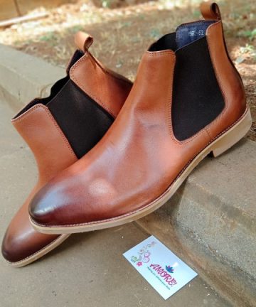 Brown chelsea boot with brown sole