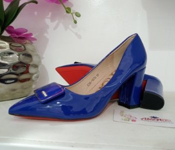 Royal blue block heel with front buckle