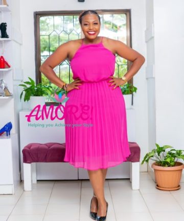 Pink chiffon pleated dress