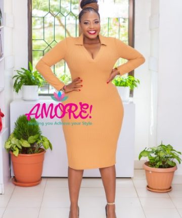 Light brown ribbed bodycon