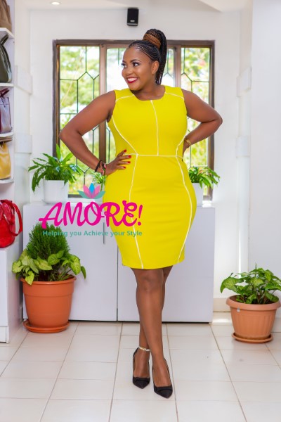 Mustard green and white bodycon