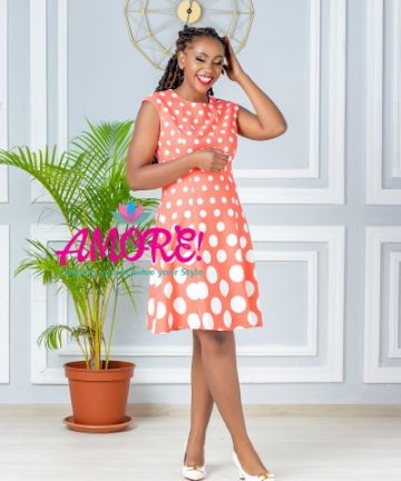 Coral and white polka skater dress