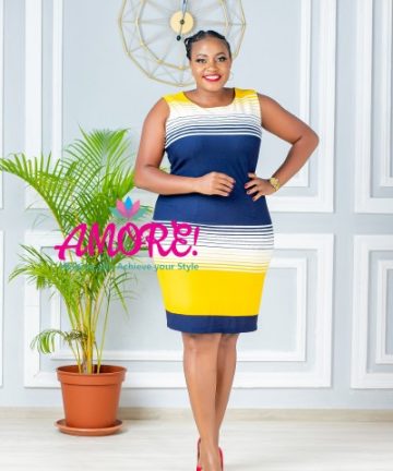 Navy and yellow two tone stripe dress