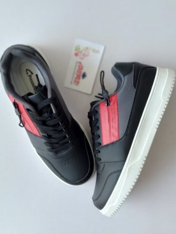 SP Black  white sole red side zip sneaker