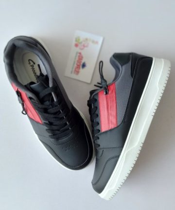 SP Black  white sole red side zip sneaker