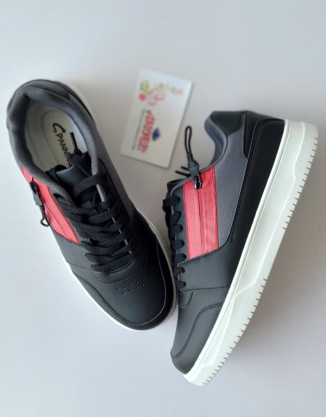 SP Black  white sole red side zip sneaker