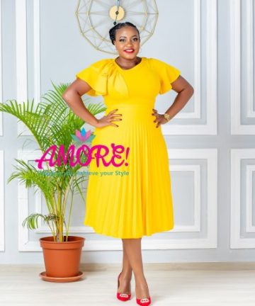 Yellow pleated skater dress