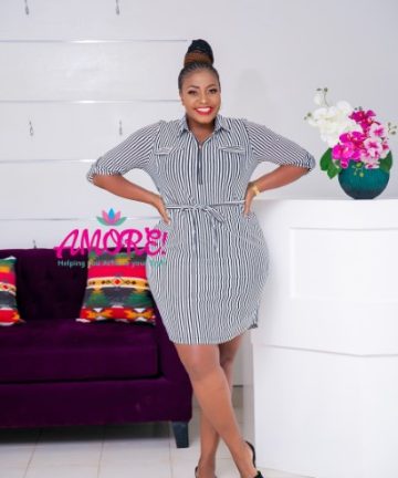 Black and white striped shirt dress with chest zip and belt