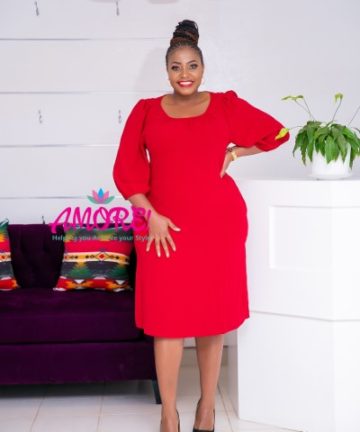 Deep red half sleeve midi dress