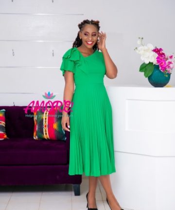 Green pleated skater dress