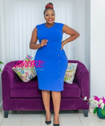 Blue Office dress cup sleeve with button design