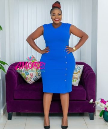 Cobalt Blue  Office dress cup sleeve with button design