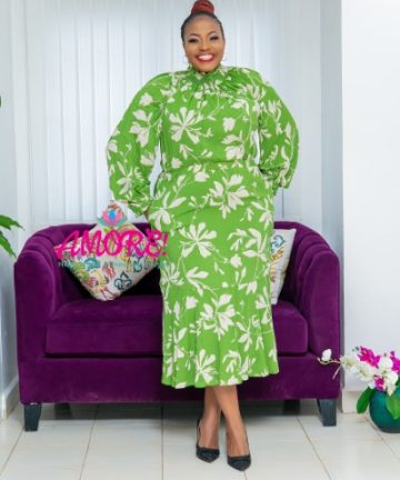 Green and White Midi Dress Party Dress