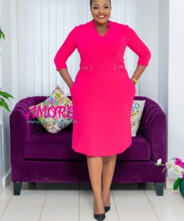 Hot Pink  Office dress cup sleeve with belt design