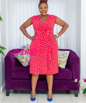 Pink and white polka midi dress