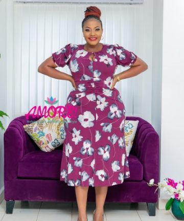 Plus Size Purple and Whitre flowers Midi
