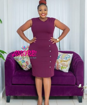 Purple Office dress cup sleeve with button design