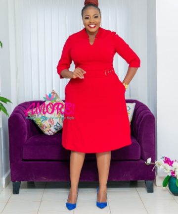 Red Office dress cup sleeve with belt design