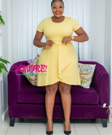 Yellow Belted Office Casual Dress