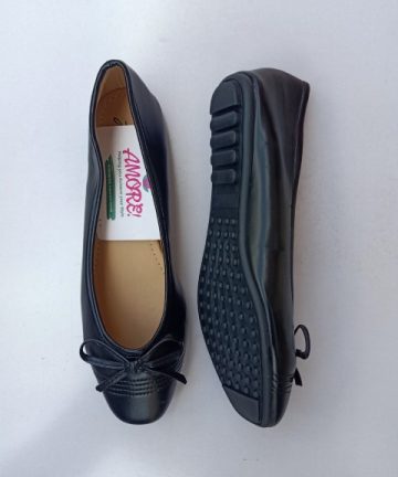 Black doll shoe with front stripes