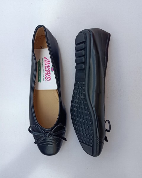 Black doll shoe with front stripes