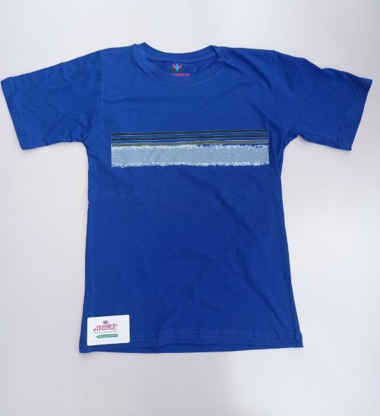 Blue tee with striped print