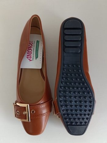 Brown doll shoe with side buckle