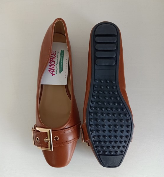 Brown doll shoe with side buckle