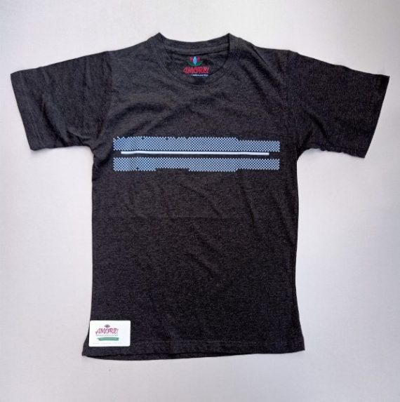 Grey tee with white striped print