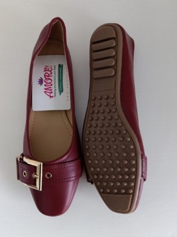 Maroon doll shoe with side buckle