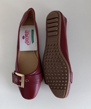Maroon doll shoe with side buckle