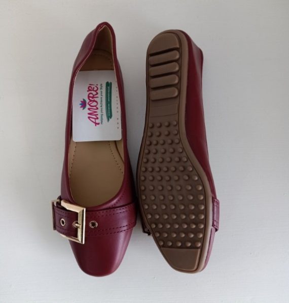 Maroon doll shoe with side buckle
