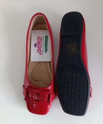 Red doll shoe with buckle