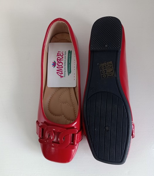 Red doll shoe with buckle