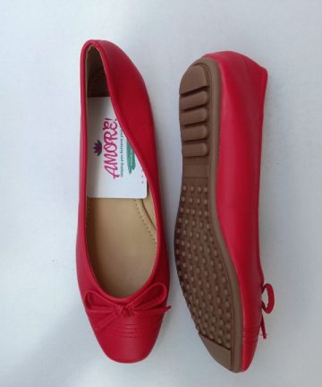 Red doll shoe with front stripes