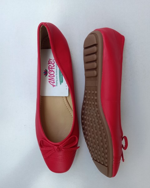 Red doll shoe with front stripes