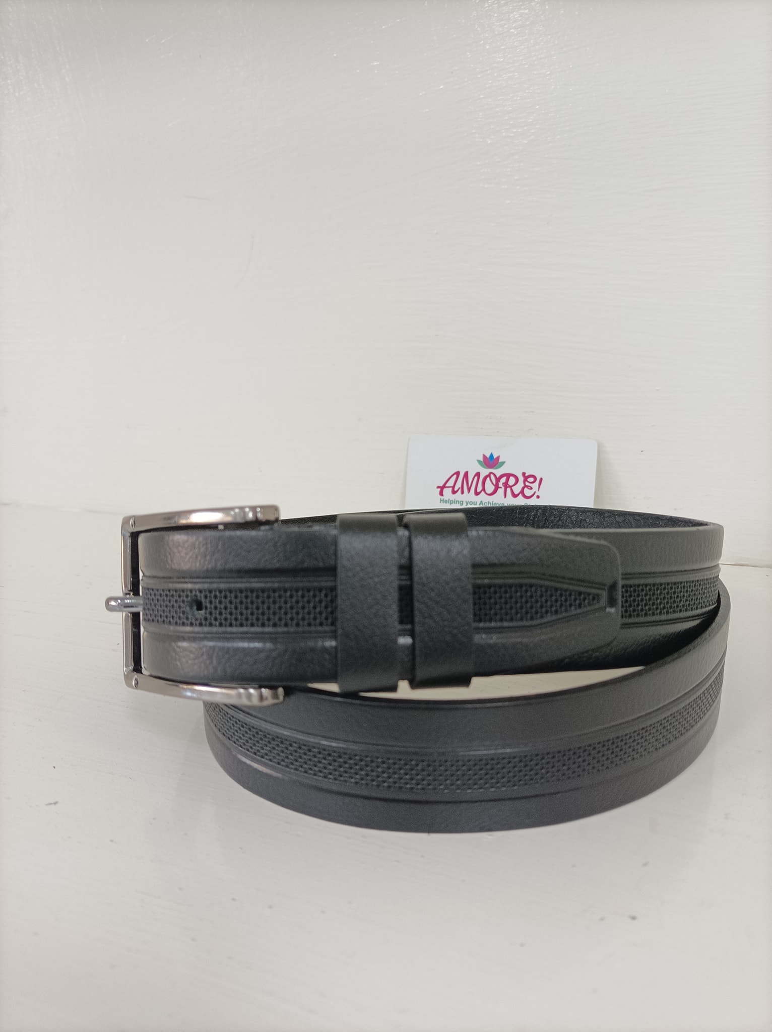 Black Middle Braided Leather Belt 2