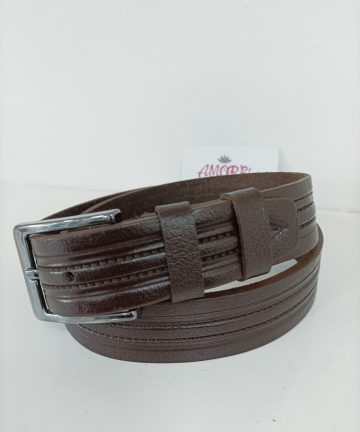 Coffee Middle Braided Leather Belt 1