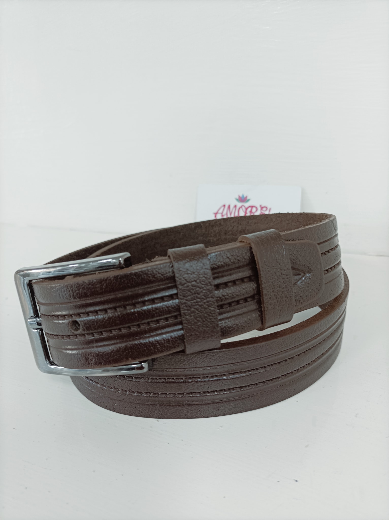 Coffee Middle Braided Leather Belt 1