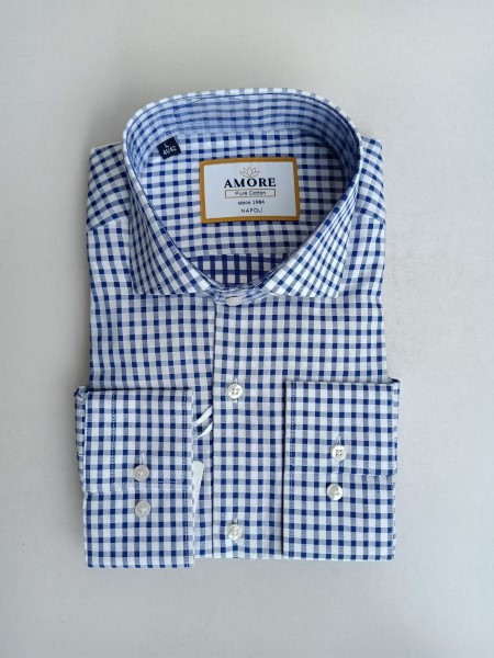 Blue small checkered long sleeve shirt