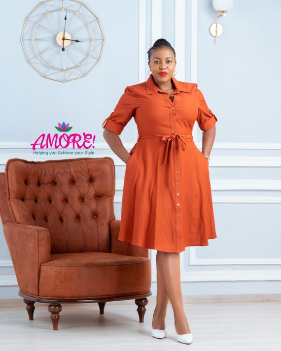 Orange button down dress